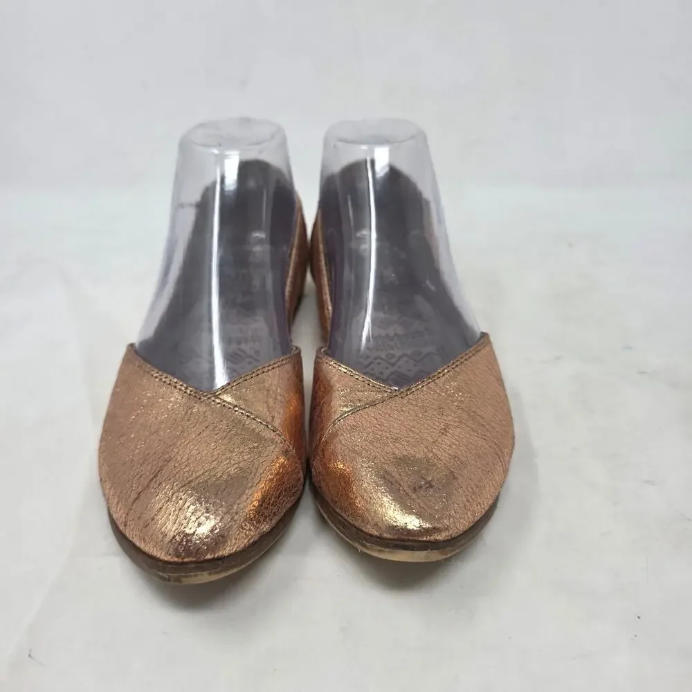 Toms Rose Gold Metallic Leather Ballet Flats Women's US 7 Slip On Shoes